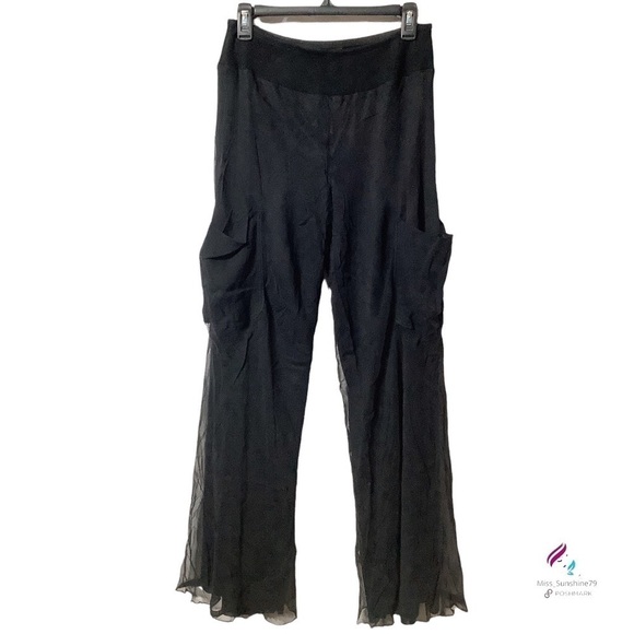 Guess Collection NWT - Sz M - Silk carpenter style wide leg flowy pants 2-layers - Picture 2 of 11